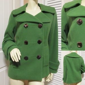 Style & Co. Y2K 80s 90s Womens Double Breasted Pea Coat Jacket S Pockets Green